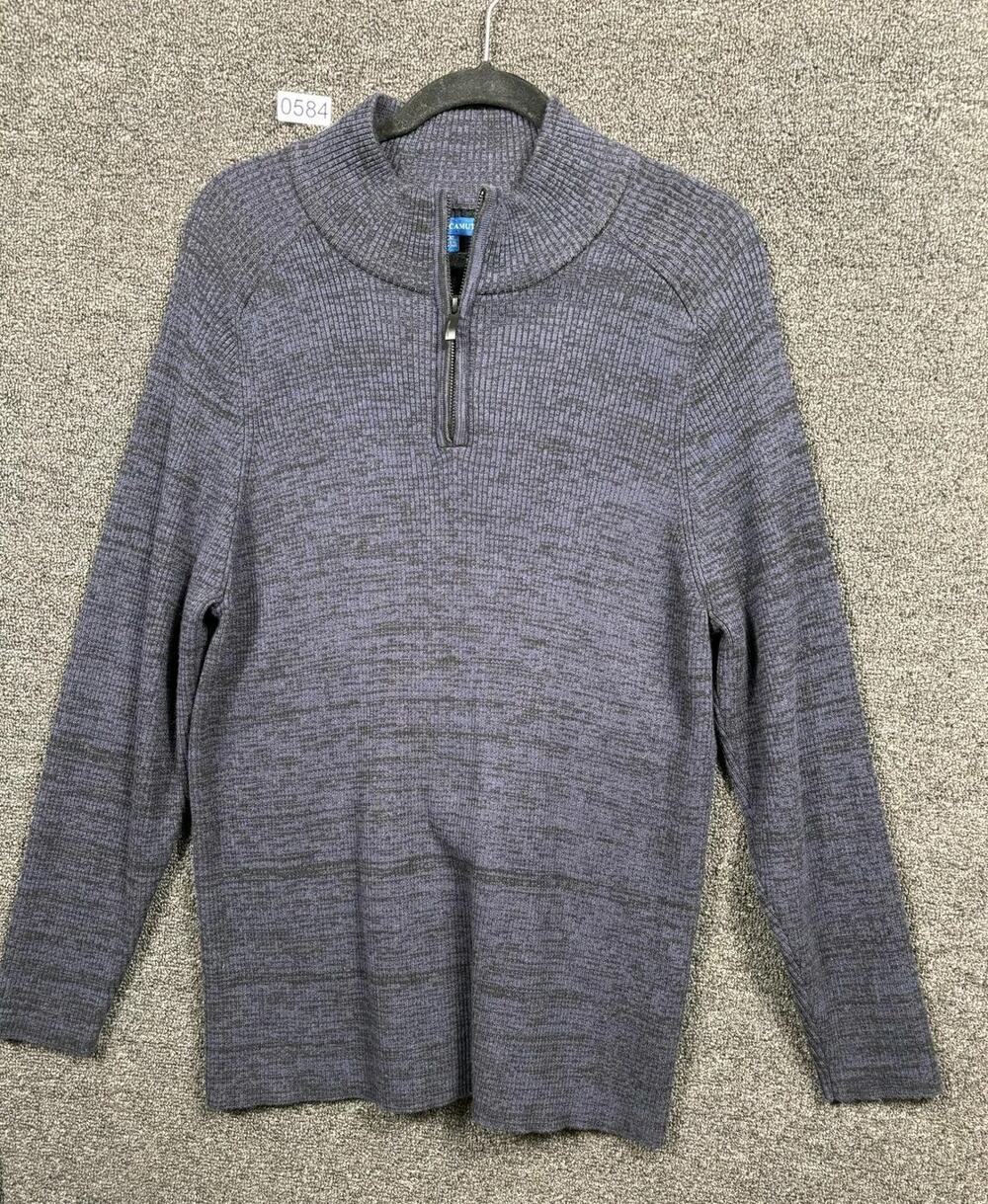 Vince Camuto Quarter Zip Sweater Ribbed Knit Mens Size XL Black & Purple Comfy